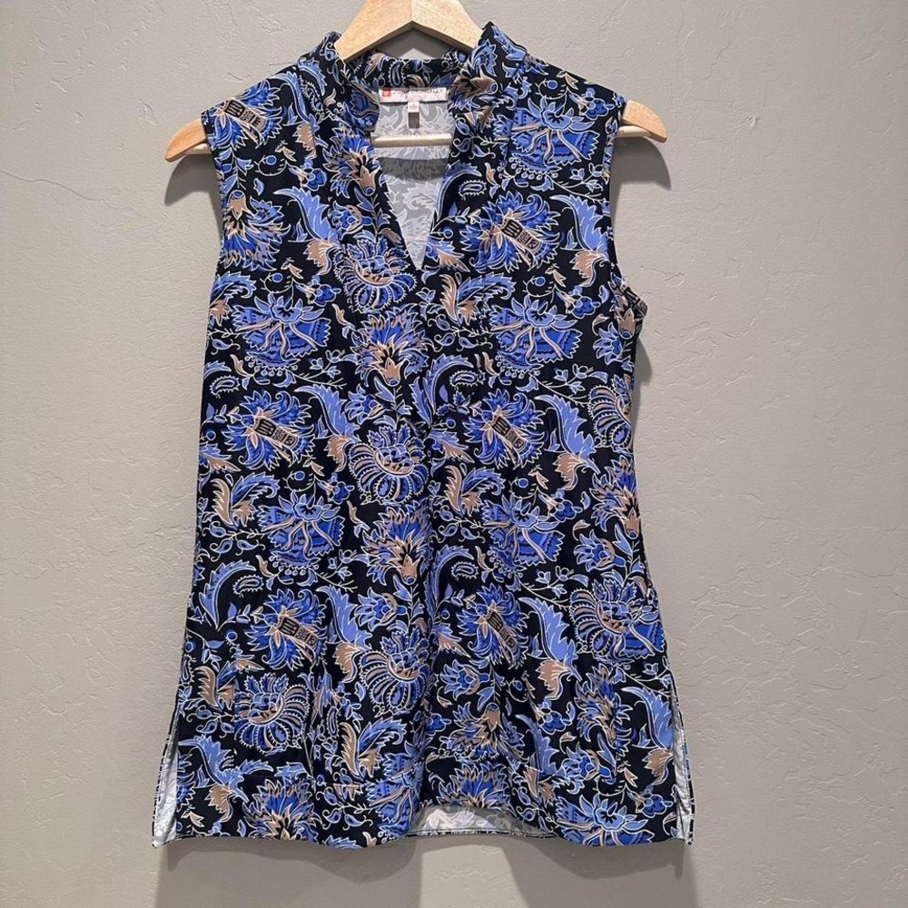 Jude Connally Blue Floral Sleeveless‎ Kiera Tunic Top Size Small